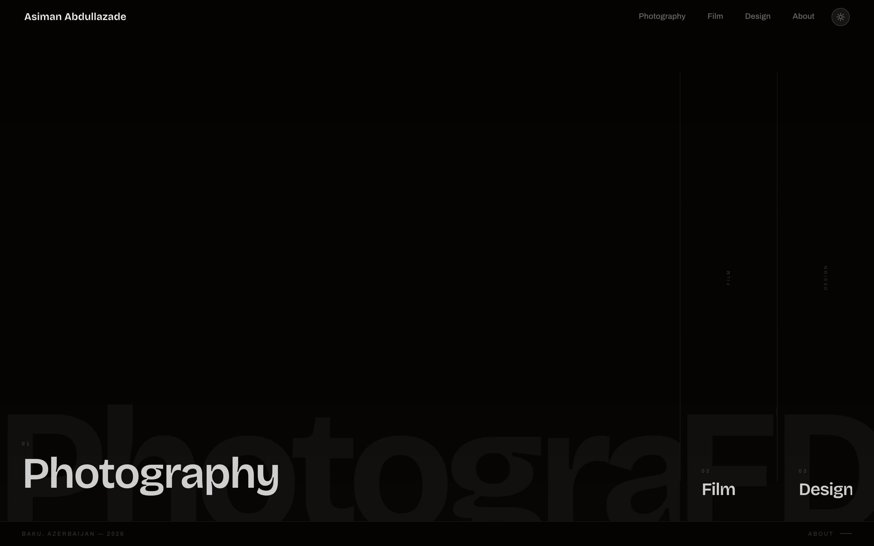 The home page: three rooms, Photography, Film and Design, with Photography opened.