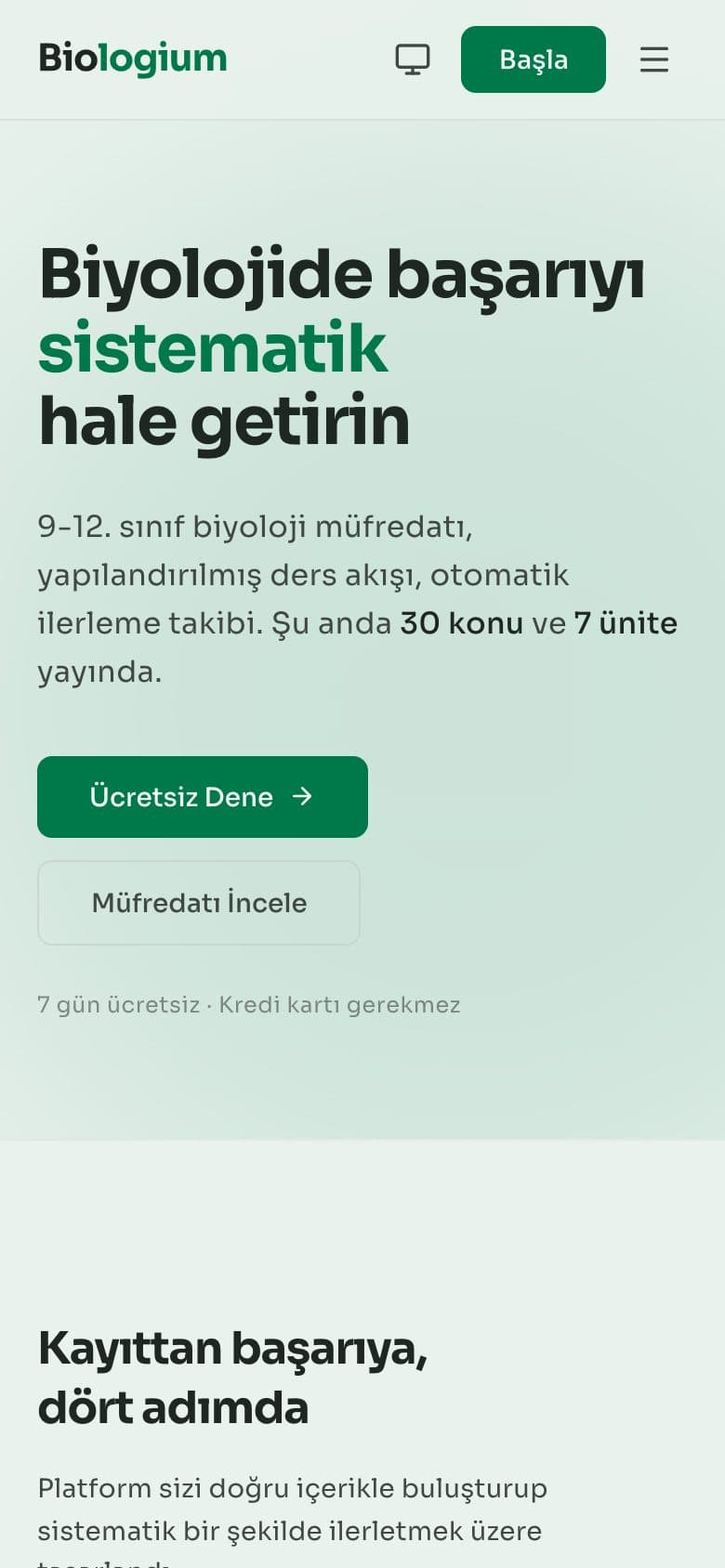 Biologium’s landing page on a phone.