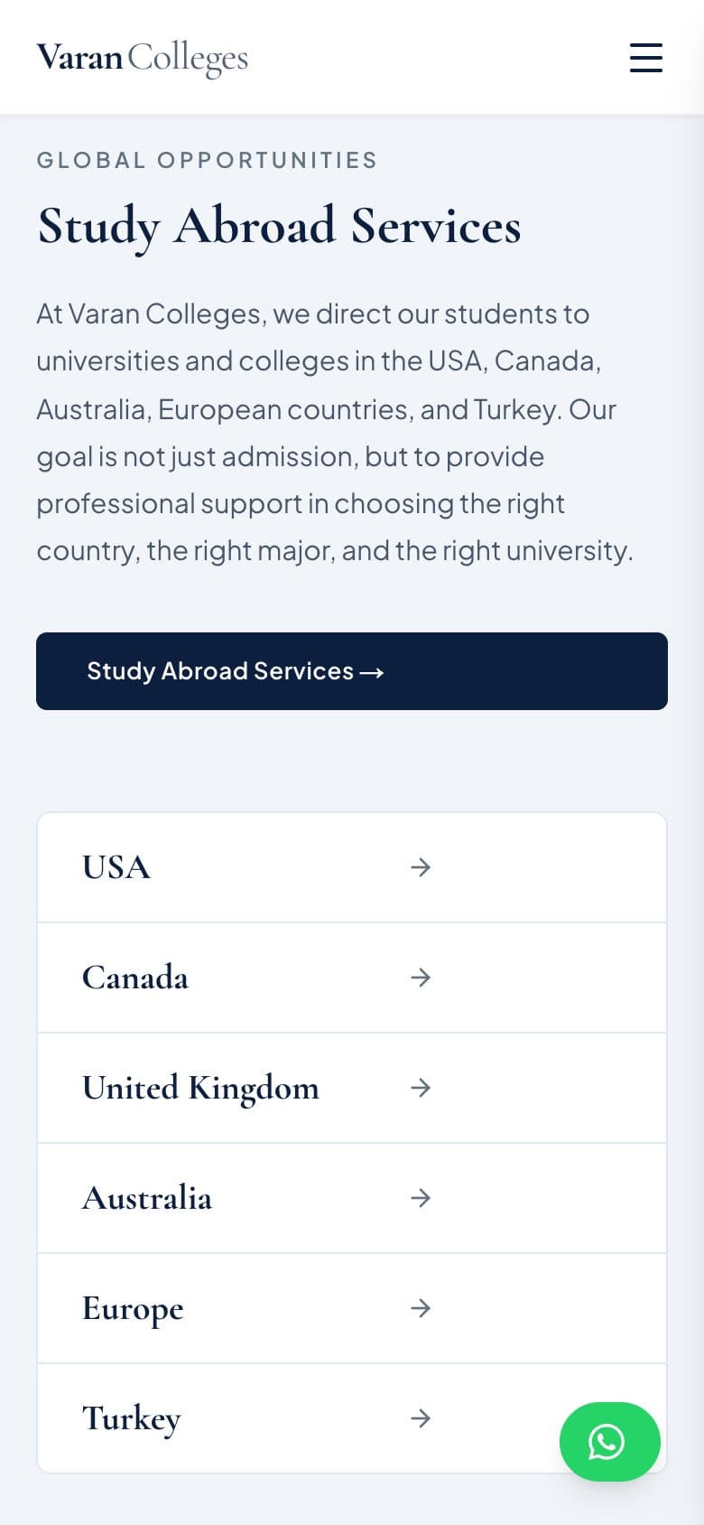 The study-abroad destinations on a phone.